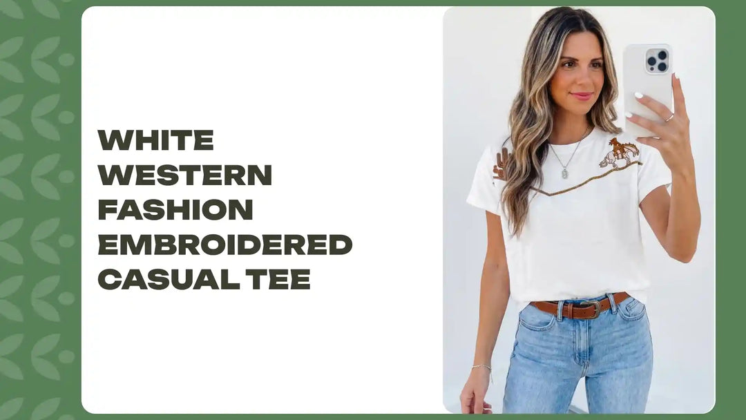 White Western Fashion Embroidered Casual Tee by@Outfy