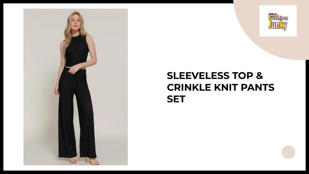 Sleeveless Top &amp; Crinkle Knit Pants Set by@Outfy