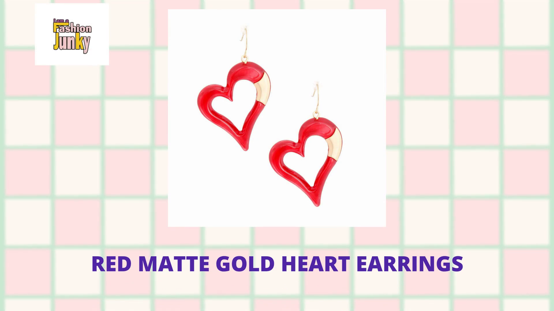 Red Matte Gold Heart Earrings by@Outfy