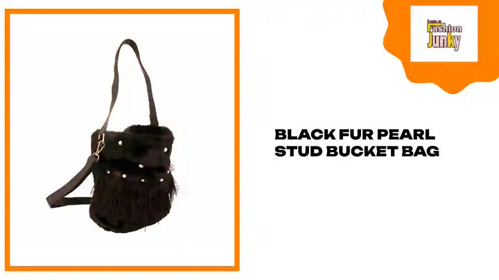 Black Fur Pearl Stud Bucket Bag by@Outfy
