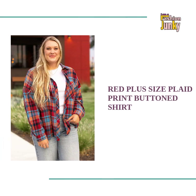Red Plus Size Plaid Print Buttoned Shirt by@Outfy