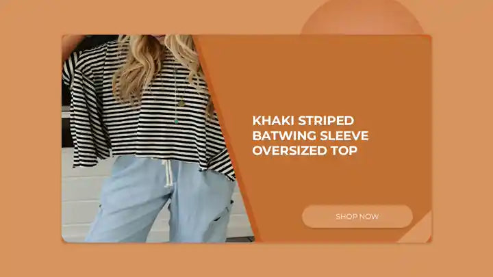 Khaki Striped Batwing Sleeve Oversized Top by@Outfy