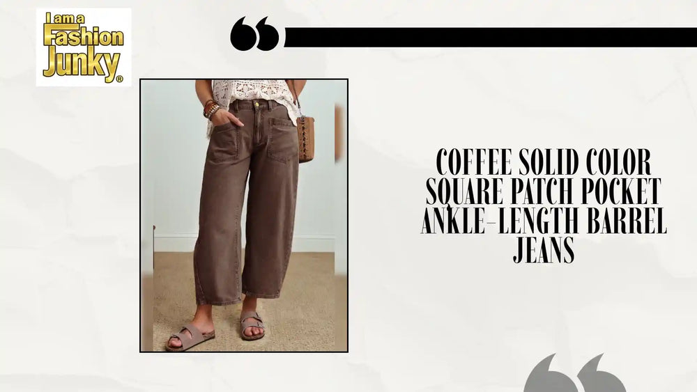 Coffee Solid Color Square Patch Pocket Ankle-length Barrel Jeans by@Outfy