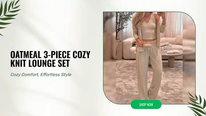 Oatmeal 3-Piece Cozy Knit Lounge Set by@Outfy