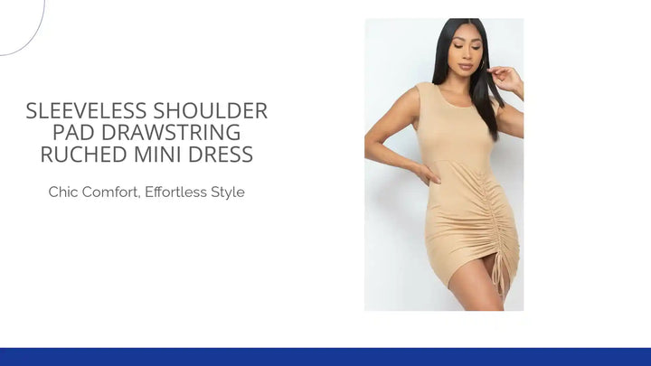 Sleeveless Shoulder Pad Drawstring Ruched Mini Dress by@Outfy