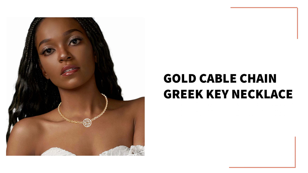 Gold Cable Chain Greek Key Necklace by@Outfy