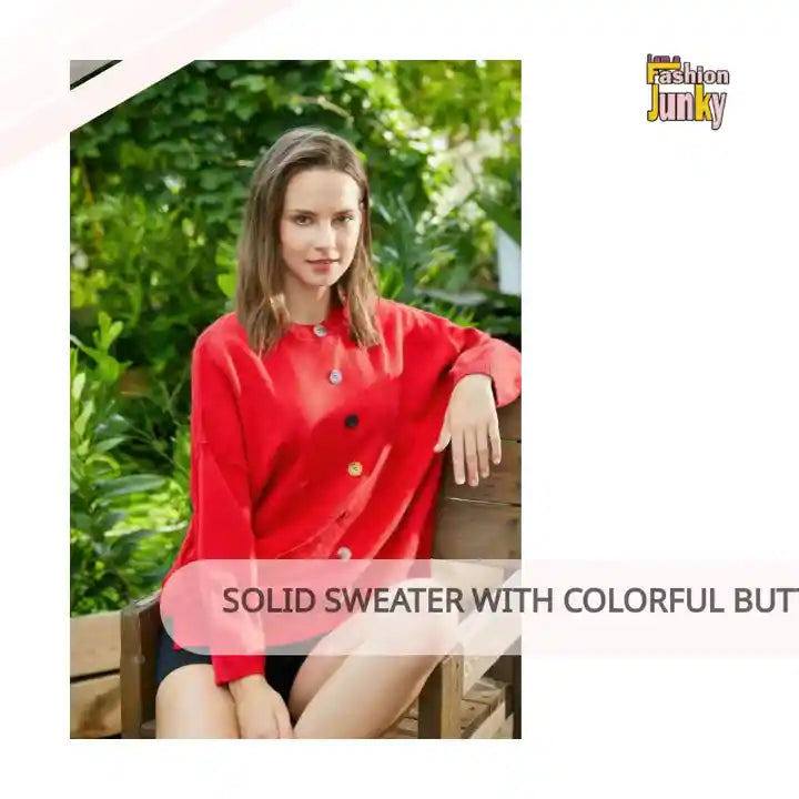 Solid Sweater With Colorful Buttons by@Outfy