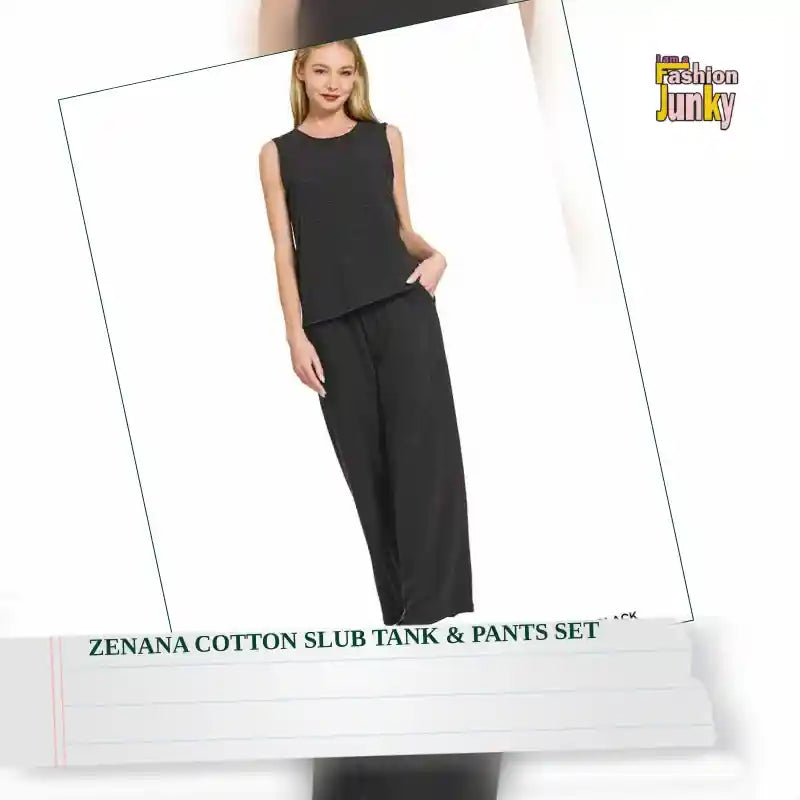 Zenana Cotton Slub Tank &amp; Pants Set by@Outfy