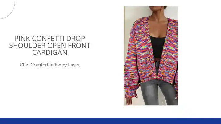 Pink Confetti Drop Shoulder Open Front Cardigan by@Outfy