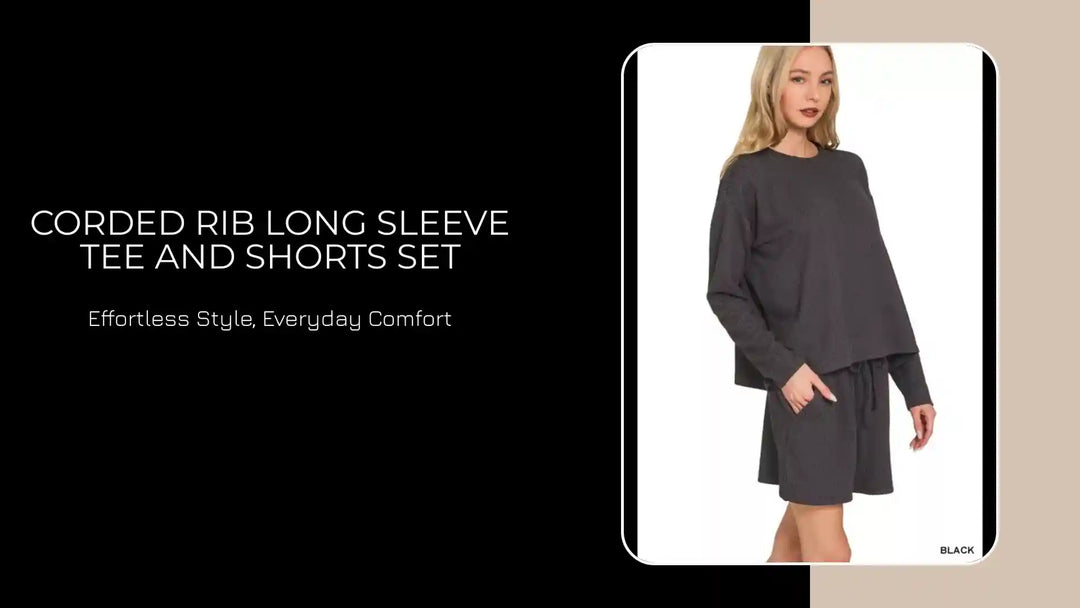Corded Rib Long Sleeve Tee and Shorts Set by@Outfy