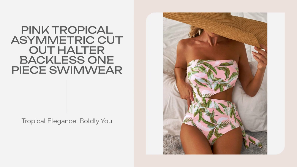 Pink Tropical Asymmetric Cut out Halter Backless One Piece Swimwear by@Outfy