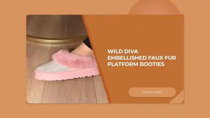 WILD DIVA Embellished Faux Fur Platform Booties by@Outfy