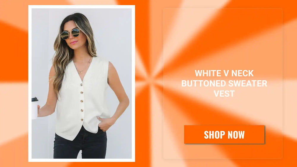 White V Neck Buttoned Sweater Vest by@Outfy
