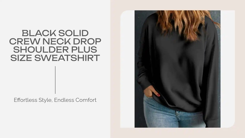 Black Solid Crew Neck Drop Shoulder Plus Size Sweatshirt by@Outfy