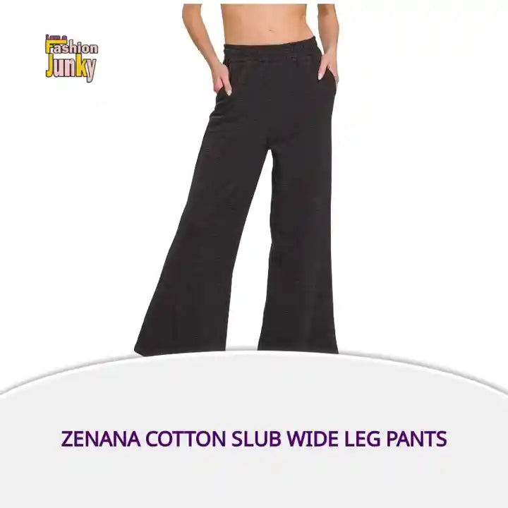 Zenana Cotton Slub Wide Leg Pants by@Outfy
