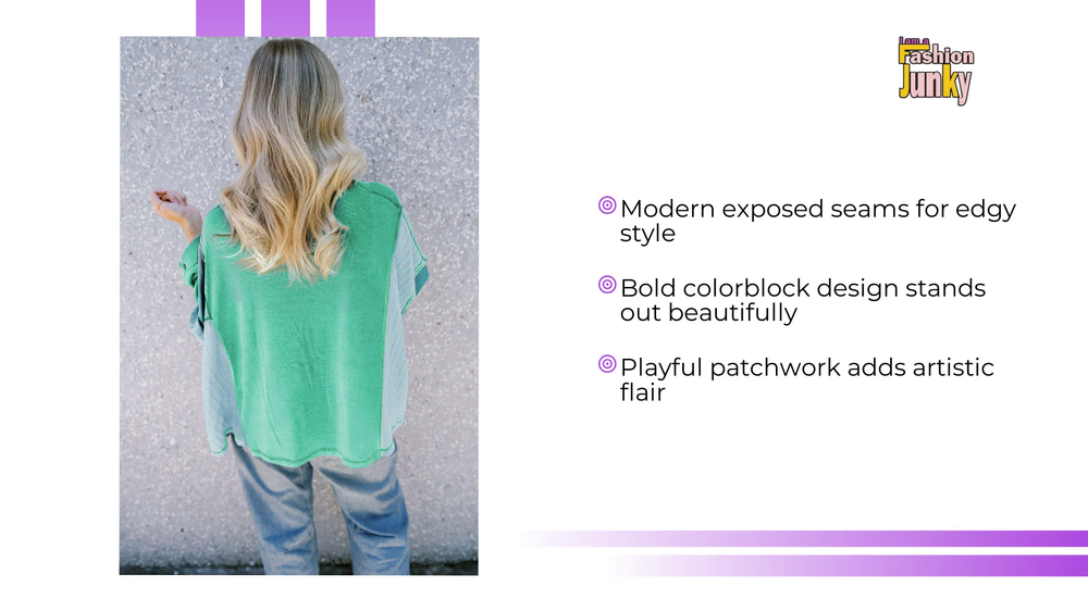 Green Colorblock Stitching Patchwork Buttoned Long Sleeve Top by@Outfy
