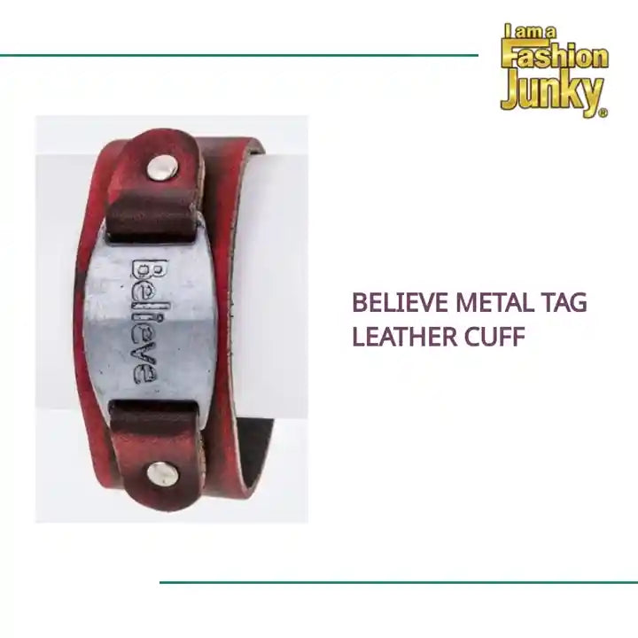 Believe Metal Tag Leather Cuff by@Outfy