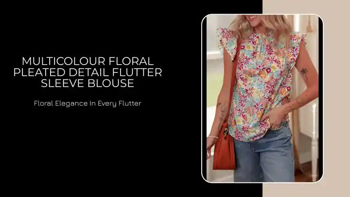 Multicolour Floral Pleated Detail Flutter Sleeve Blouse by@Outfy
