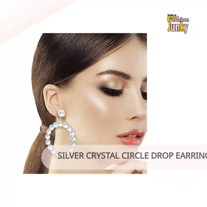 Silver Crystal Circle Drop Earrings by@Outfy