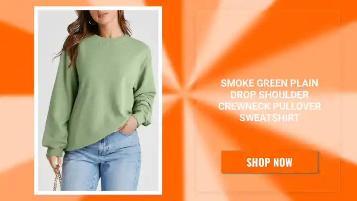 Smoke Green Plain Drop Shoulder Crewneck Pullover Sweatshirt by@Outfy