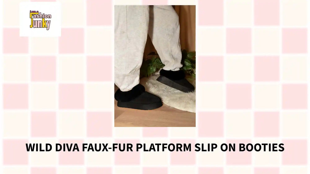 WILD DIVA Faux-Fur Platform Slip On Booties by@Outfy