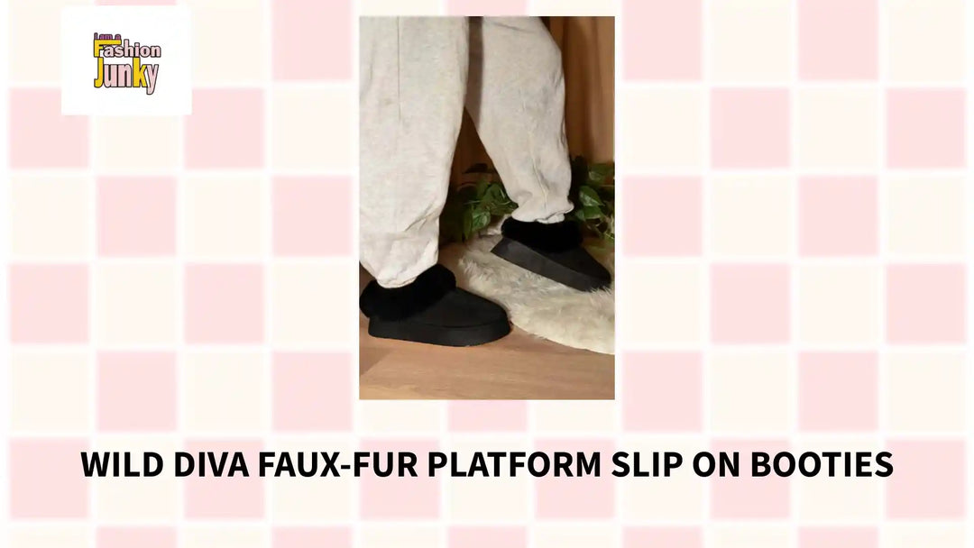 WILD DIVA Faux-Fur Platform Slip On Booties by@Outfy