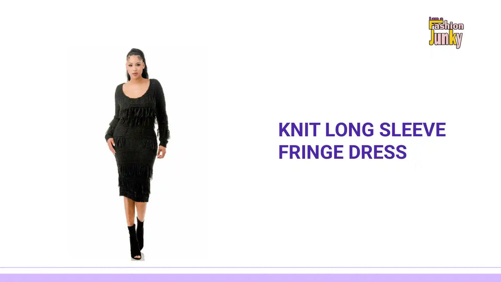 Knit Long Sleeve Fringe Dress by@Outfy