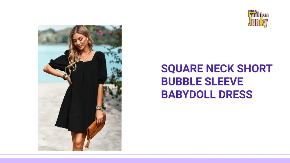 Square Neck Short Bubble Sleeve Babydoll Dress by@Outfy