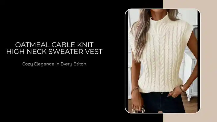 Oatmeal Cable Knit High Neck Sweater Vest by@Outfy