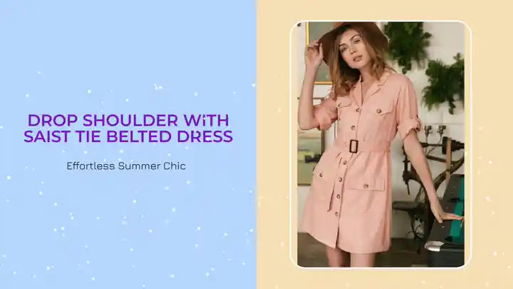 Drop Shoulder With Saist Tie Belted Dress by@Outfy