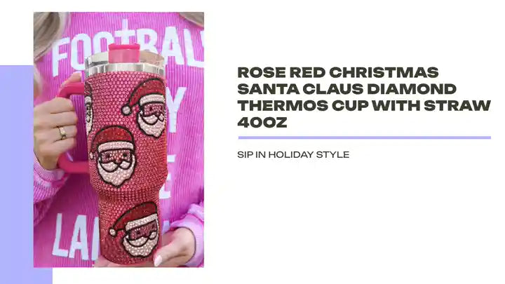 Rose Red Christmas Santa Claus Diamond Thermos Cup with Straw 40oz by@Outfy