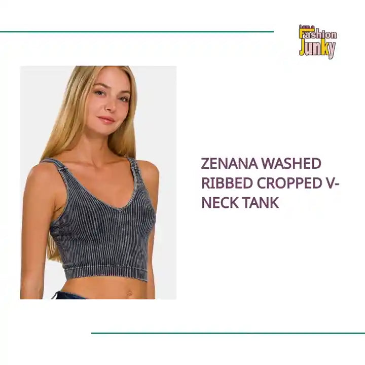Zenana Washed Ribbed Cropped V-Neck Tank by@Outfy