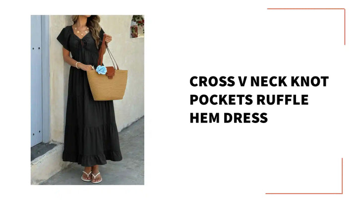 Cross V Neck Knot Pockets Ruffle Hem Dress by@Outfy