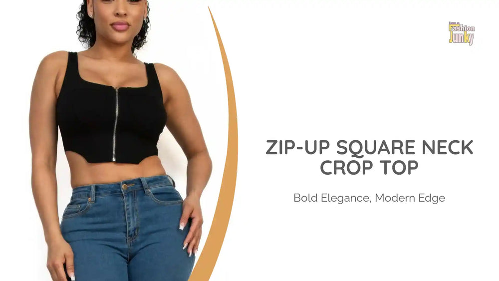 Zip-up square neck crop top by@Outfy