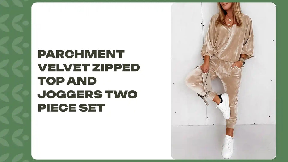 Parchment Velvet Zipped Top and Joggers Two Piece Set by@Outfy