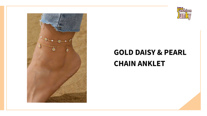 Gold Daisy &amp; Pearl Chain Anklet by@Outfy