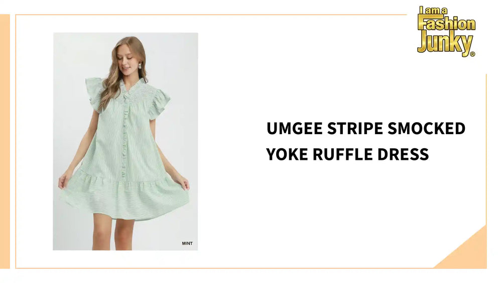 Umgee Stripe Smocked Yoke Ruffle Dress by@Outfy