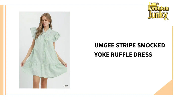 Umgee Stripe Smocked Yoke Ruffle Dress by@Outfy