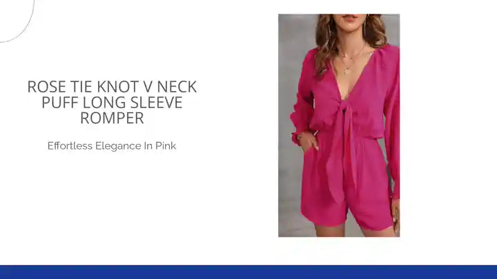 Rose Tie Knot V Neck Puff Long Sleeve Romper by@Outfy
