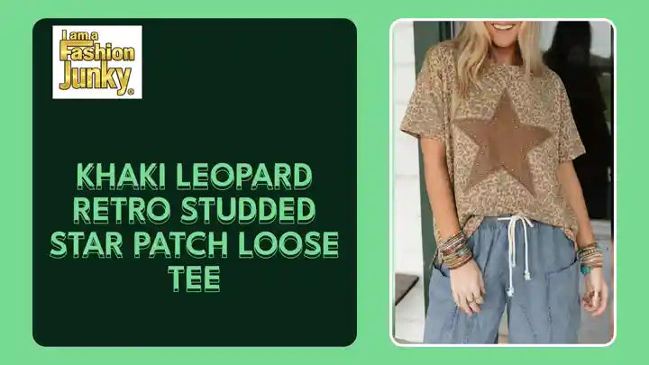 Khaki Leopard Retro Studded Star Patch Loose Tee by@Outfy