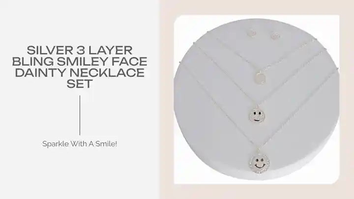 Silver 3 Layer Bling Smiley Face Dainty Necklace Set by@Outfy