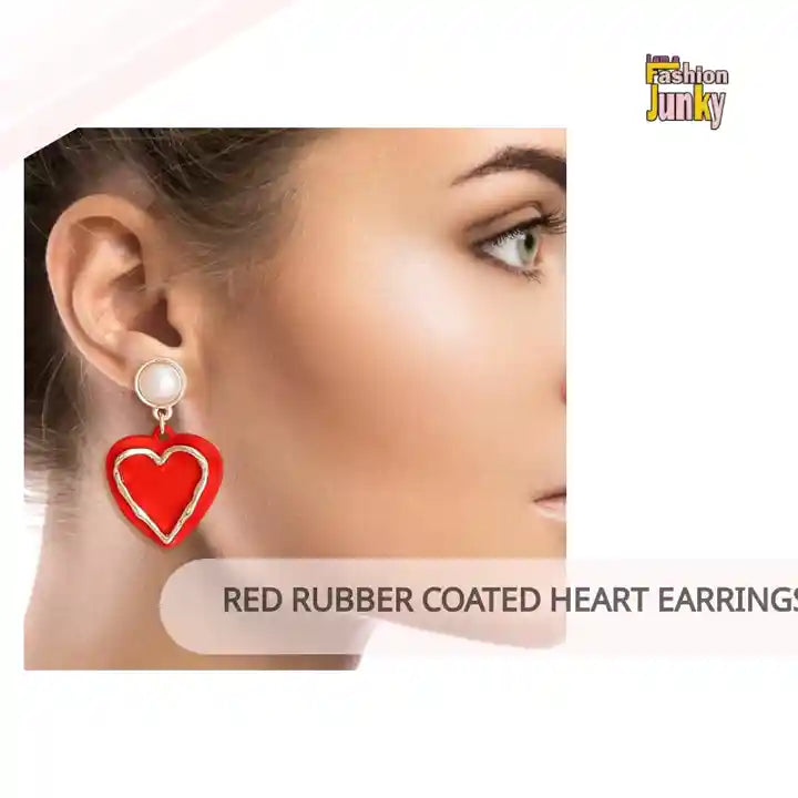 Red Rubber Coated Heart Earrings by@Outfy