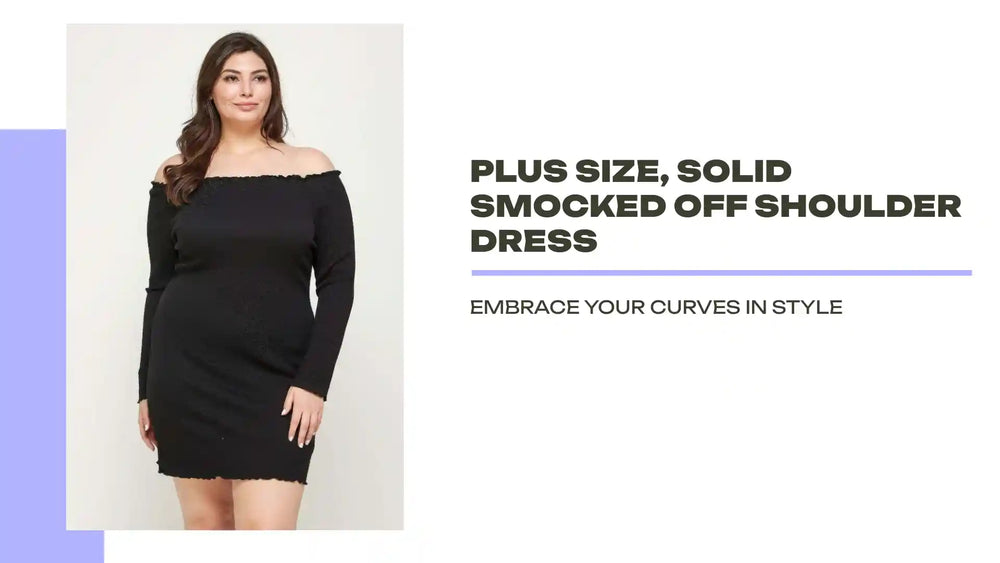 Plus Size, Solid Smocked Off Shoulder Dress by@Outfy