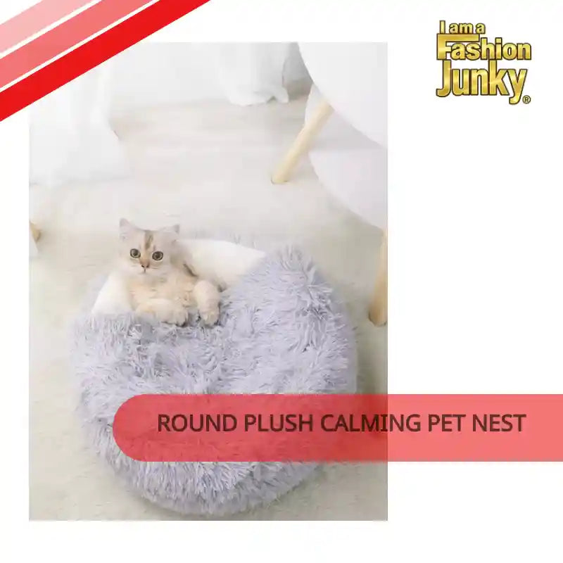 Round Plush Calming Pet Nest by@Outfy