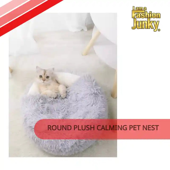 Round Plush Calming Pet Nest by@Outfy