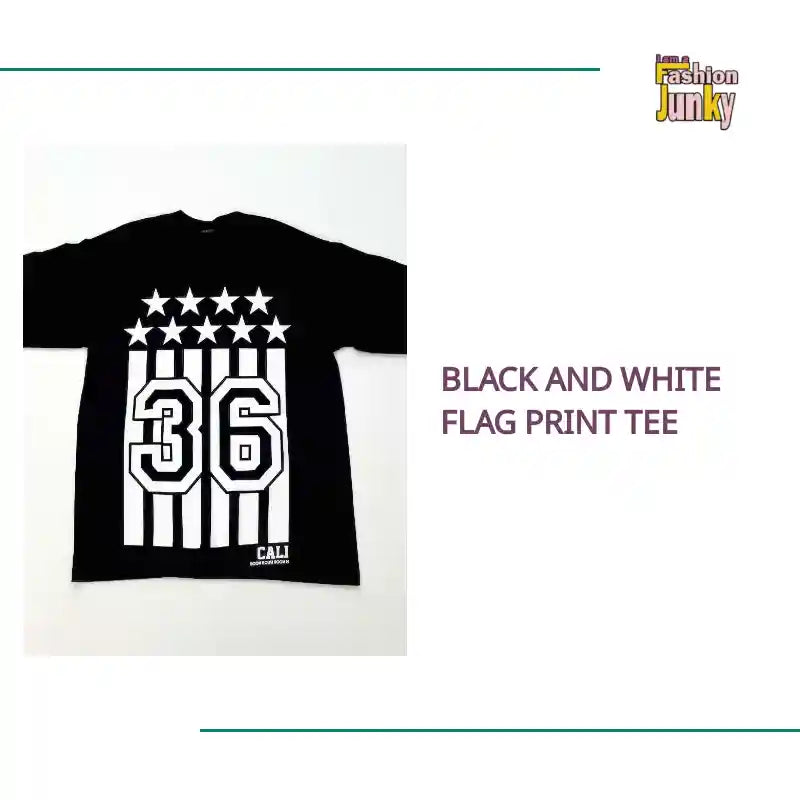 Black And White Flag Print Tee by@Outfy
