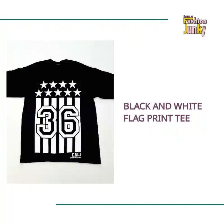 Black And White Flag Print Tee by@Outfy