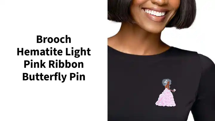 Brooch Hematite Light Pink Ribbon Butterfly Pin by@Outfy