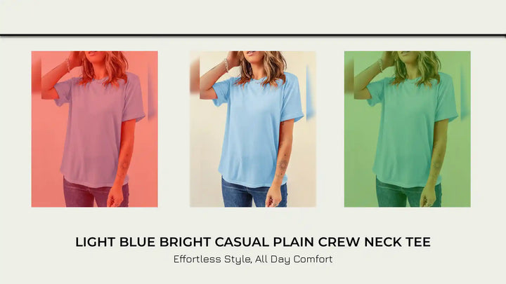 Light Blue Bright Casual Plain Crew Neck Tee by@Outfy