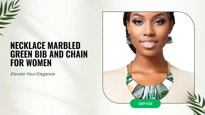 Necklace Marbled Green Bib and Chain for Women by@Outfy